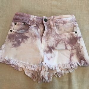 Pink and white tie dye jean shorts small